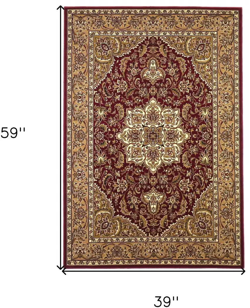 3'X5' Red Beige Machine Woven Floral Medallion Indoor Area Rug Photo 8