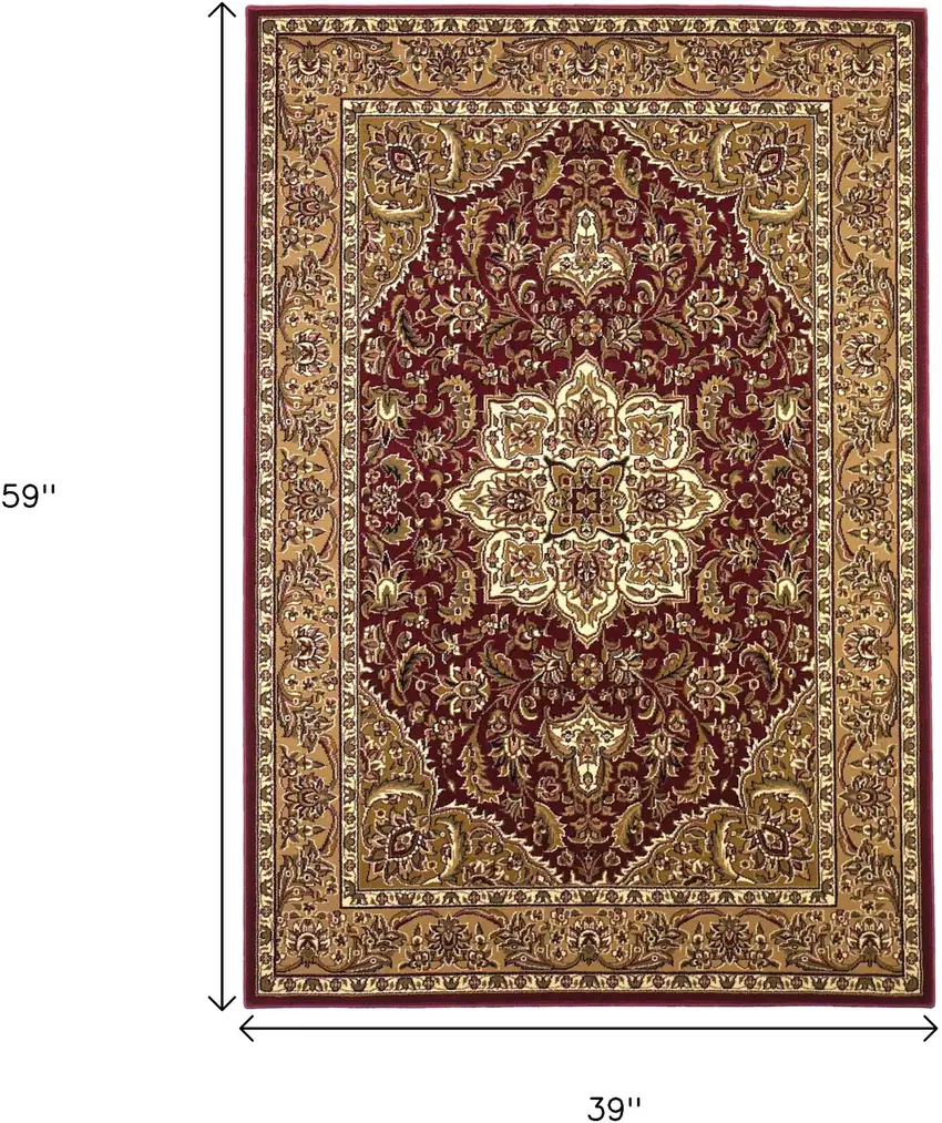 Red And Beige Floral Medallion Area Rug Photo 3
