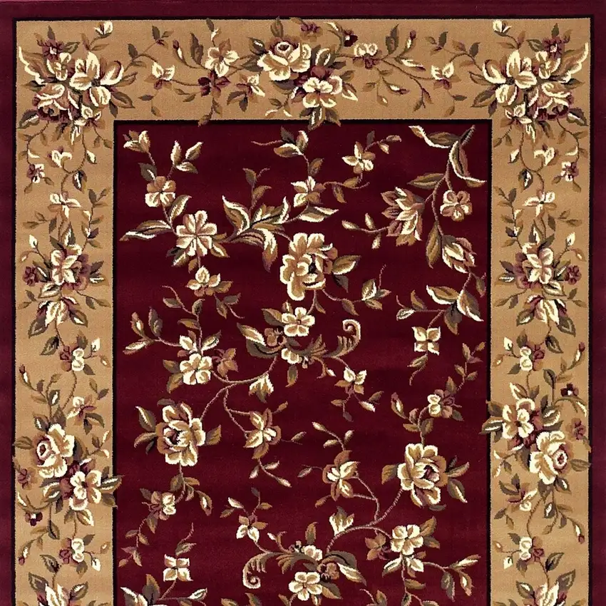 Red And Beige Floral Vines Area Rug Photo 8