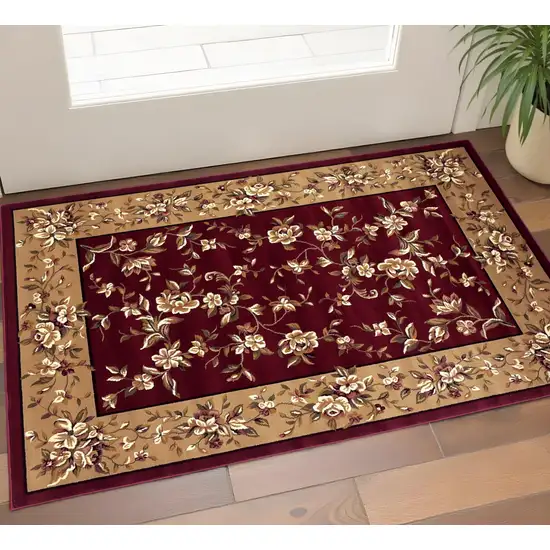 Red And Beige Floral Vines Area Rug Photo 1