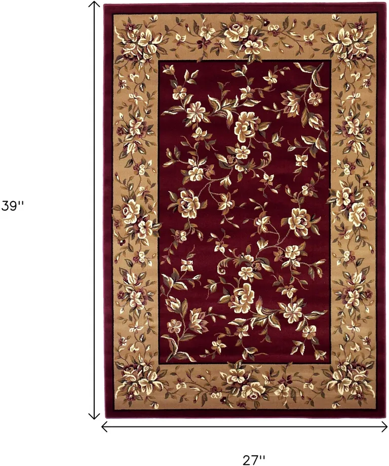 Red Beige Machine Woven Floral Traditional Indoor Accent Rug Photo 2