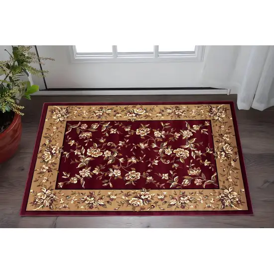 Red And Beige Floral Vines Area Rug Photo 1