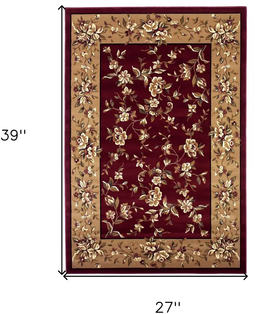 Red Beige Machine Woven Floral Traditional Indoor Accent Rug Photo 9