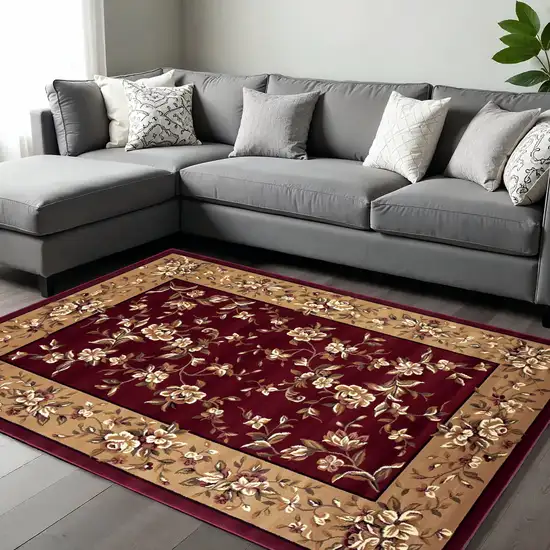 Red And Beige Floral Vines Area Rug Photo 1