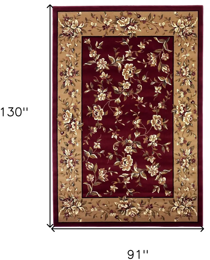 Red Beige Machine Woven Floral Traditional Indoor Area Rug Photo 3