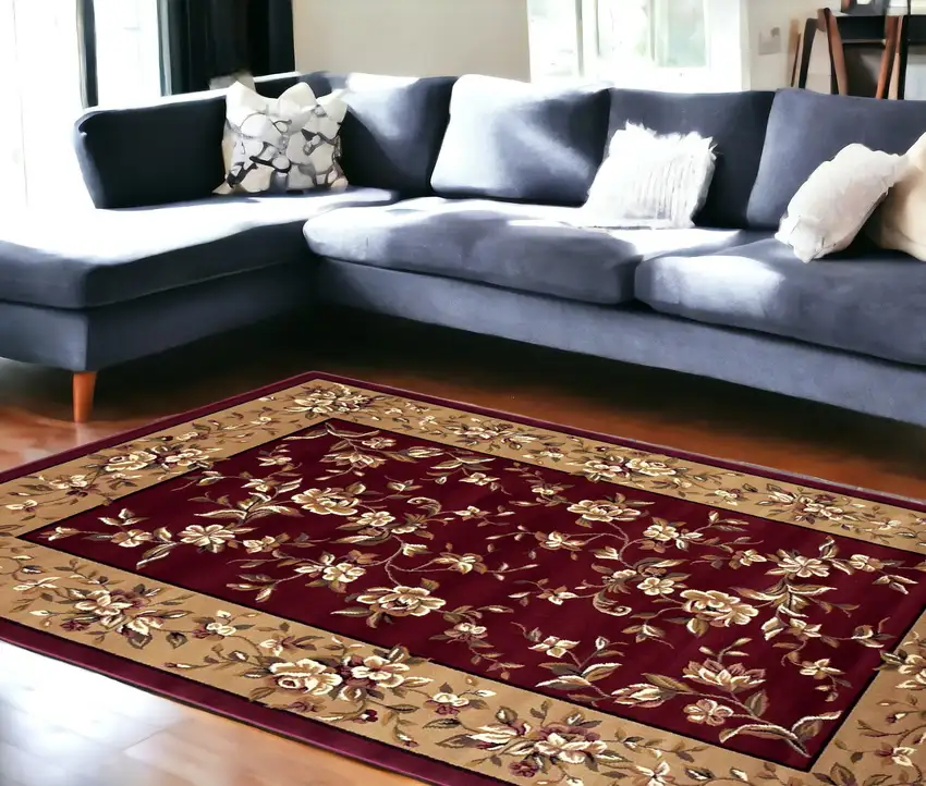 8'X11' Red Beige Machine Woven Floral Traditional Indoor Area Rug Photo 2