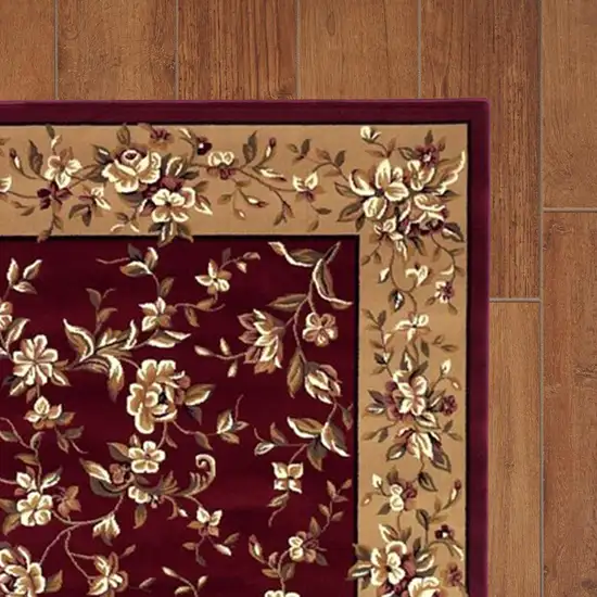 Red Beige Machine Woven Traditional Floral Octagon Indoor Area Rug Photo 3