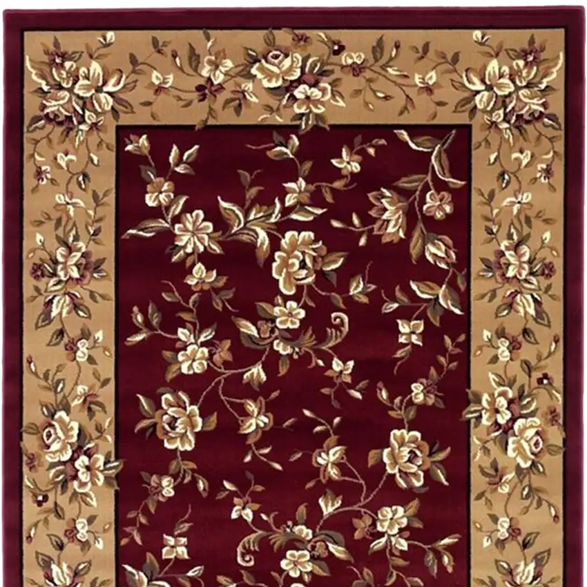 Red And Beige Octagon Floral Vines Area Rug Photo 6