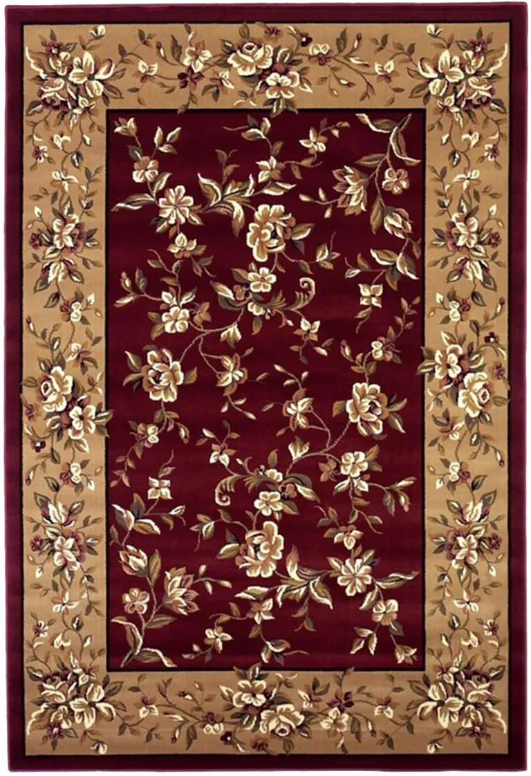 Red Beige Machine Woven Traditional Floral Octagon Indoor Area Rug Photo 2