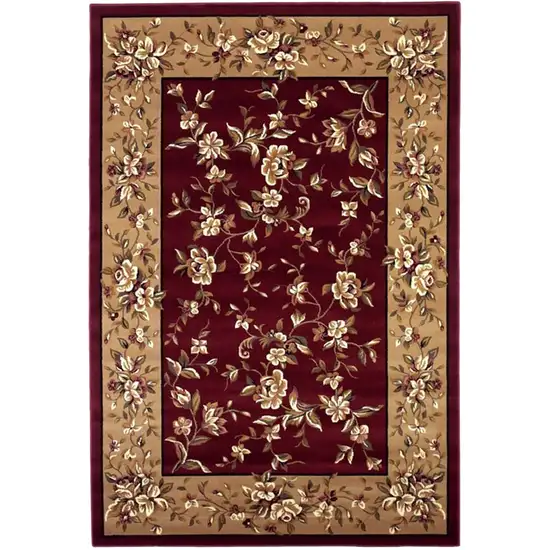 Red Beige Machine Woven Traditional Floral Octagon Indoor Area Rug Photo 2