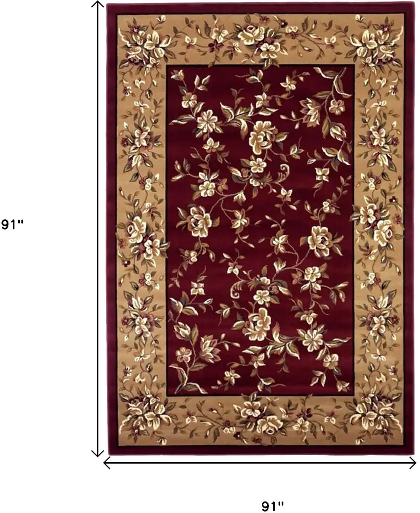 Red And Beige Octagon Floral Vines Area Rug Photo 8