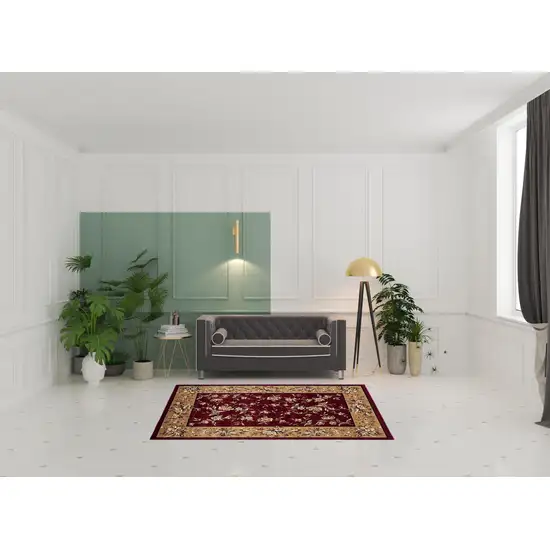 Red And Beige Octagon Floral Vines Area Rug Photo 2