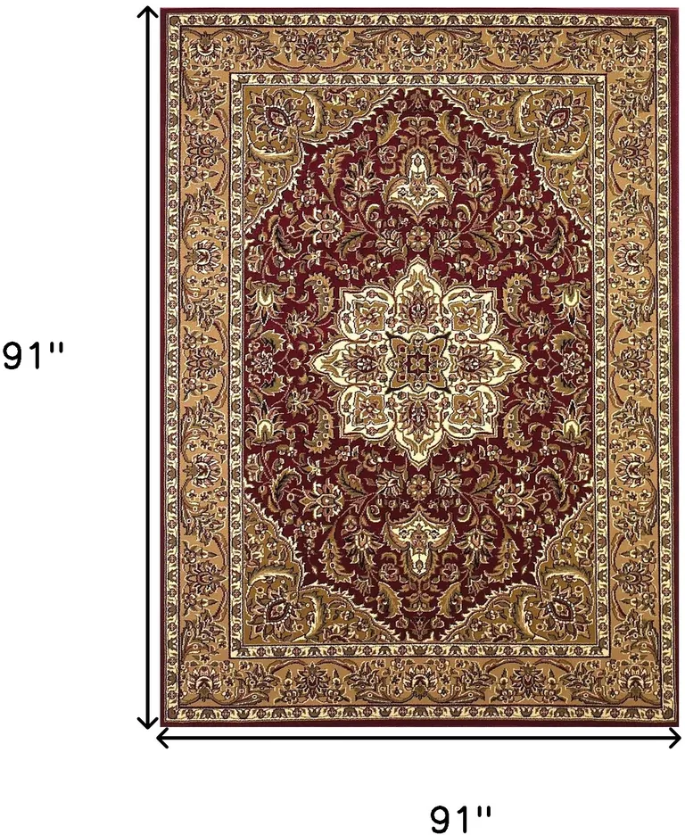 Red Beige Machine Woven Traditional Medallion Octagon Indoor Area Rug Photo 4