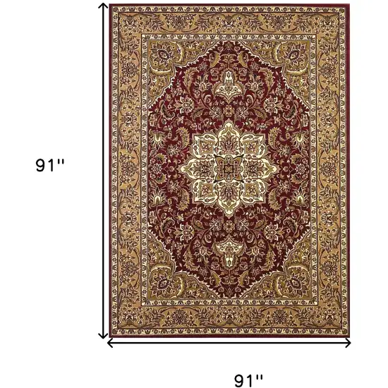 Red Beige Machine Woven Traditional Medallion Octagon Indoor Area Rug Photo 4