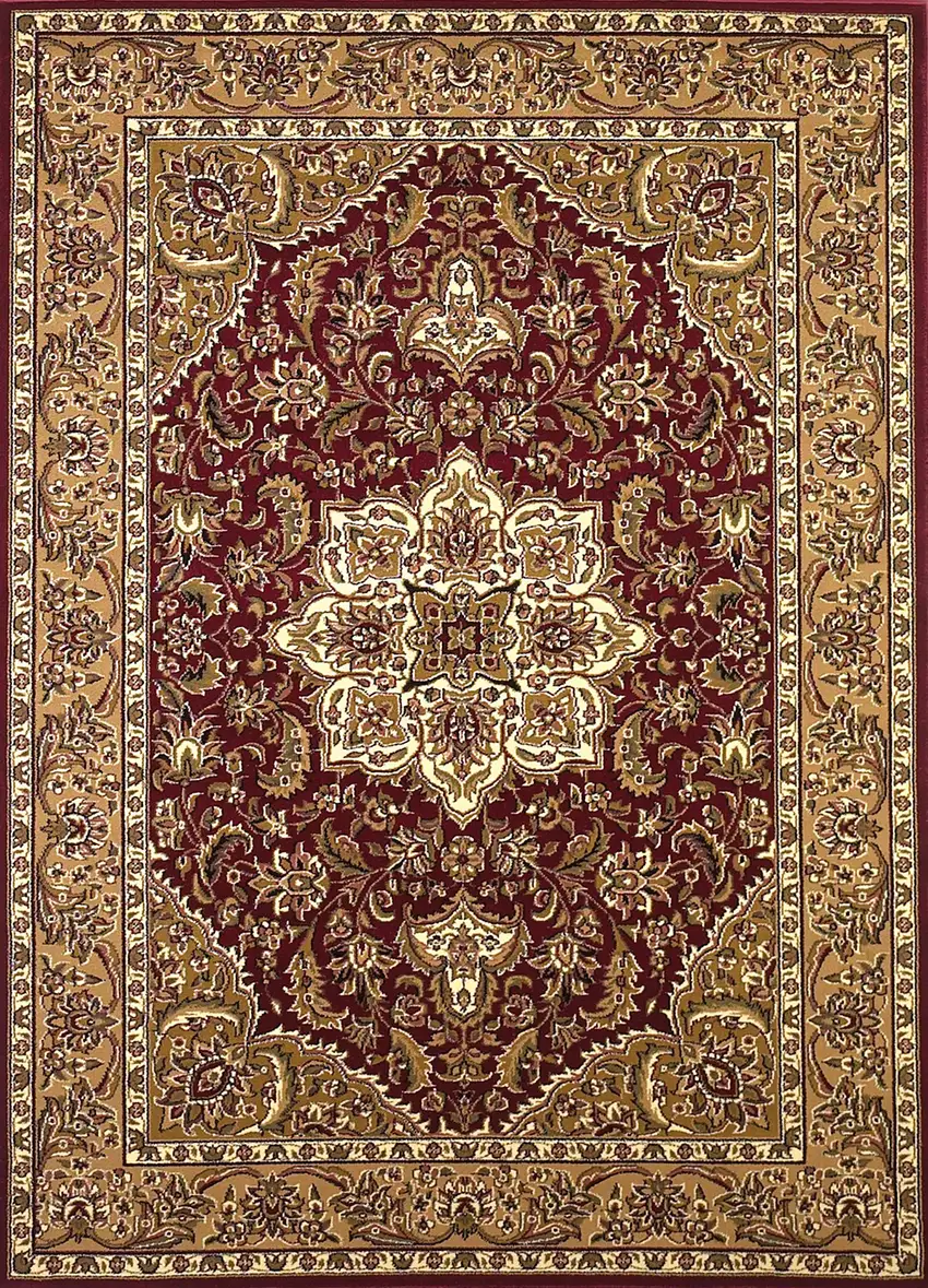 Red Beige Machine Woven Traditional Medallion Octagon Indoor Area Rug Photo 1