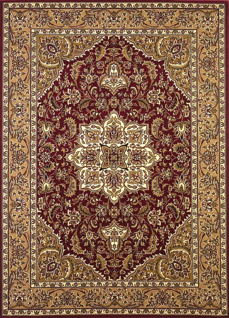 Red Beige Machine Woven Traditional Medallion Octagon Indoor Area Rug Photo 1