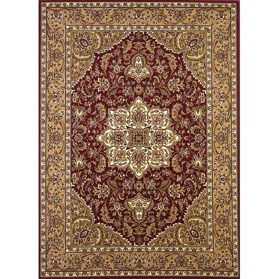 Red Beige Machine Woven Traditional Medallion Octagon Indoor Area Rug Photo 1