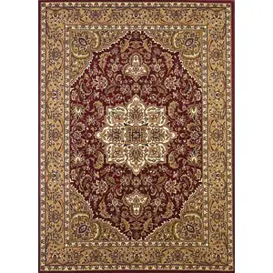 Photo of Red Beige Machine Woven Traditional Medallion Octagon Indoor Area Rug