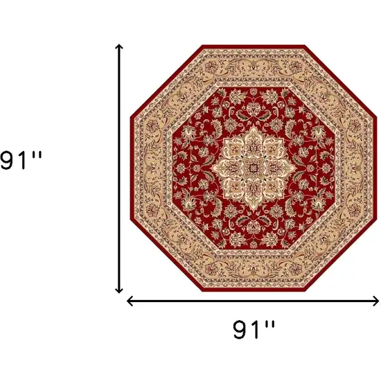 Red And Beige Octagon Medallion Area Rug Photo 3