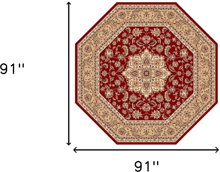 Red Beige Machine Woven Traditional Medallion Octagon Indoor Area Rug Photo 1