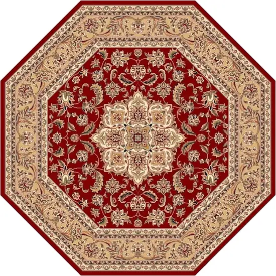 Red And Beige Octagon Medallion Area Rug Photo 2