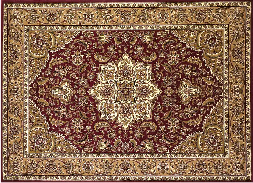 Red Beige Machine Woven Traditional Medallion Octagon Indoor Area Rug Photo 2