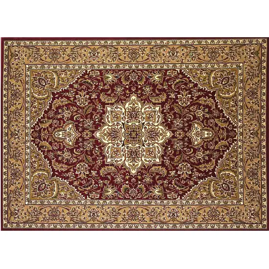 Red Beige Machine Woven Traditional Medallion Octagon Indoor Area Rug Photo 2