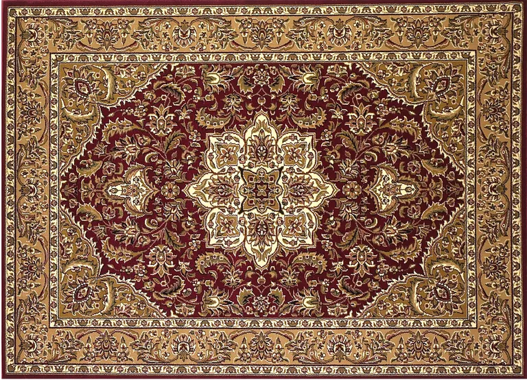 Red Beige Machine Woven Traditional Medallion Octagon Indoor Area Rug Photo 2