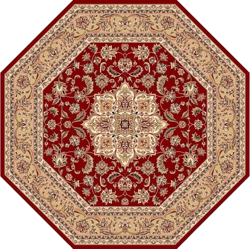 Red And Beige Octagon Medallion Area Rug Photo 6