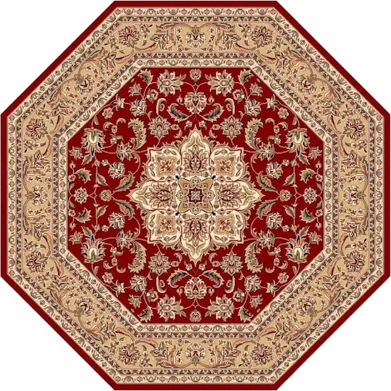 Red And Beige Octagon Medallion Area Rug Photo 6