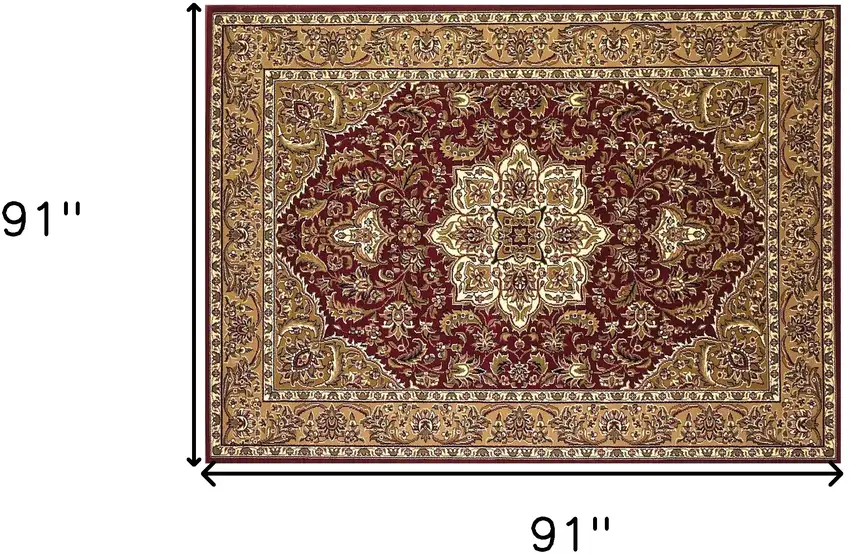 Red And Beige Octagon Medallion Area Rug Photo 8