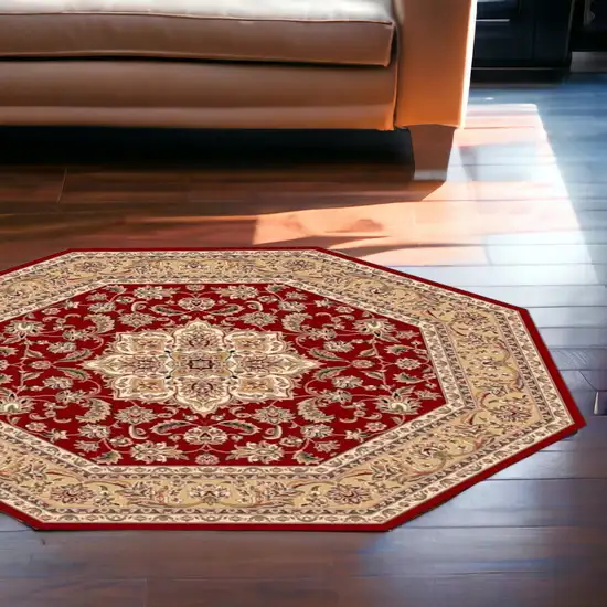 Red And Beige Octagon Medallion Area Rug Photo 2