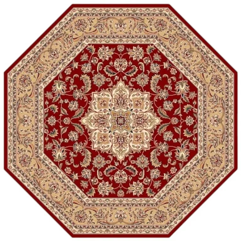 Red Beige Machine Woven Traditional Medallion Octagon Indoor Area Rug Photo 4