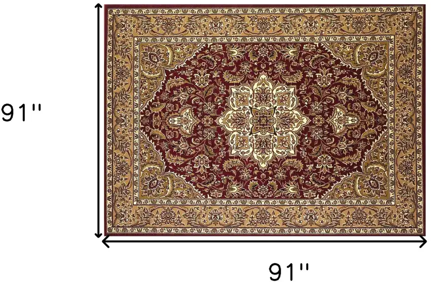Red And Beige Octagon Medallion Area Rug Photo 8