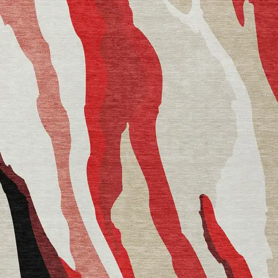 Red Black And Beige Abstract Washable Indoor Outdoor Area Rug Photo 5