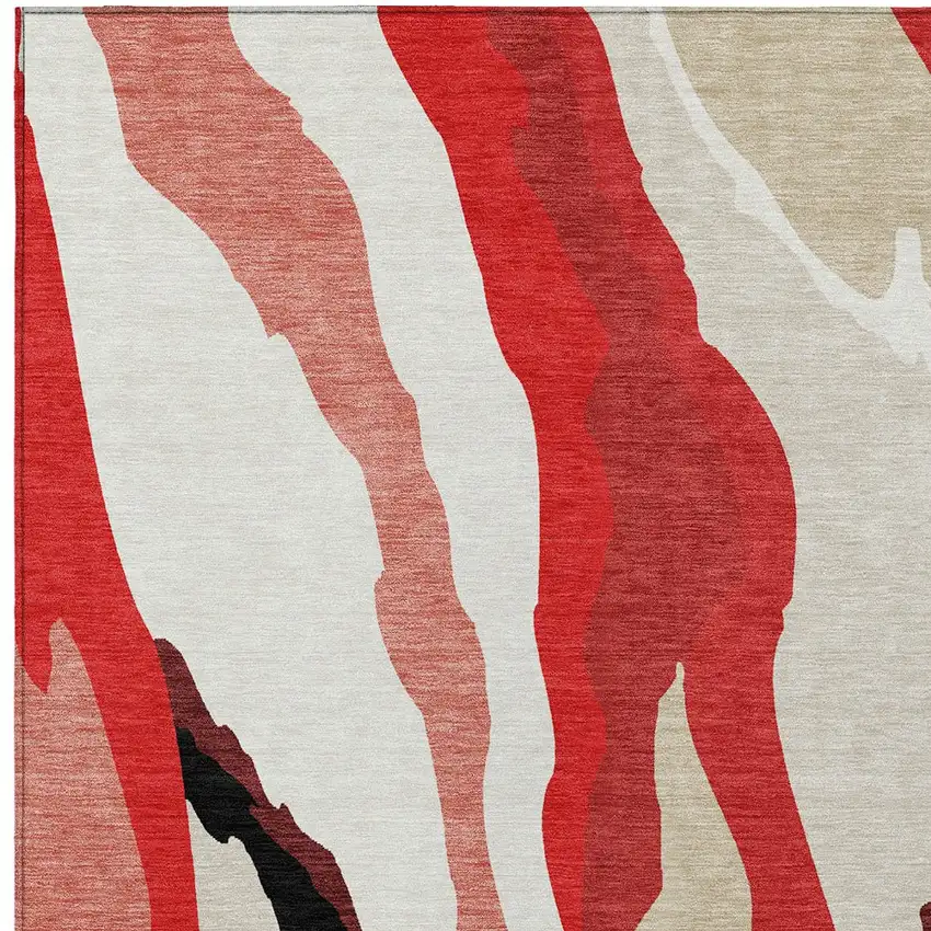 Red Black And Beige Abstract Washable Indoor Outdoor Area Rug Photo 6