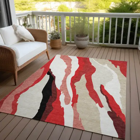 Red Black And Beige Abstract Washable Indoor Outdoor Area Rug Photo 8