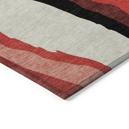 Red Black And Beige Abstract Washable Indoor Outdoor Area Rug Photo 3