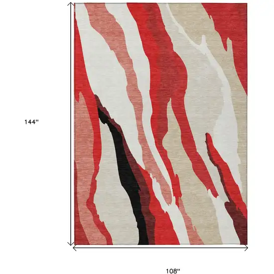 Red Black And Beige Abstract Washable Indoor Outdoor Area Rug Photo 8