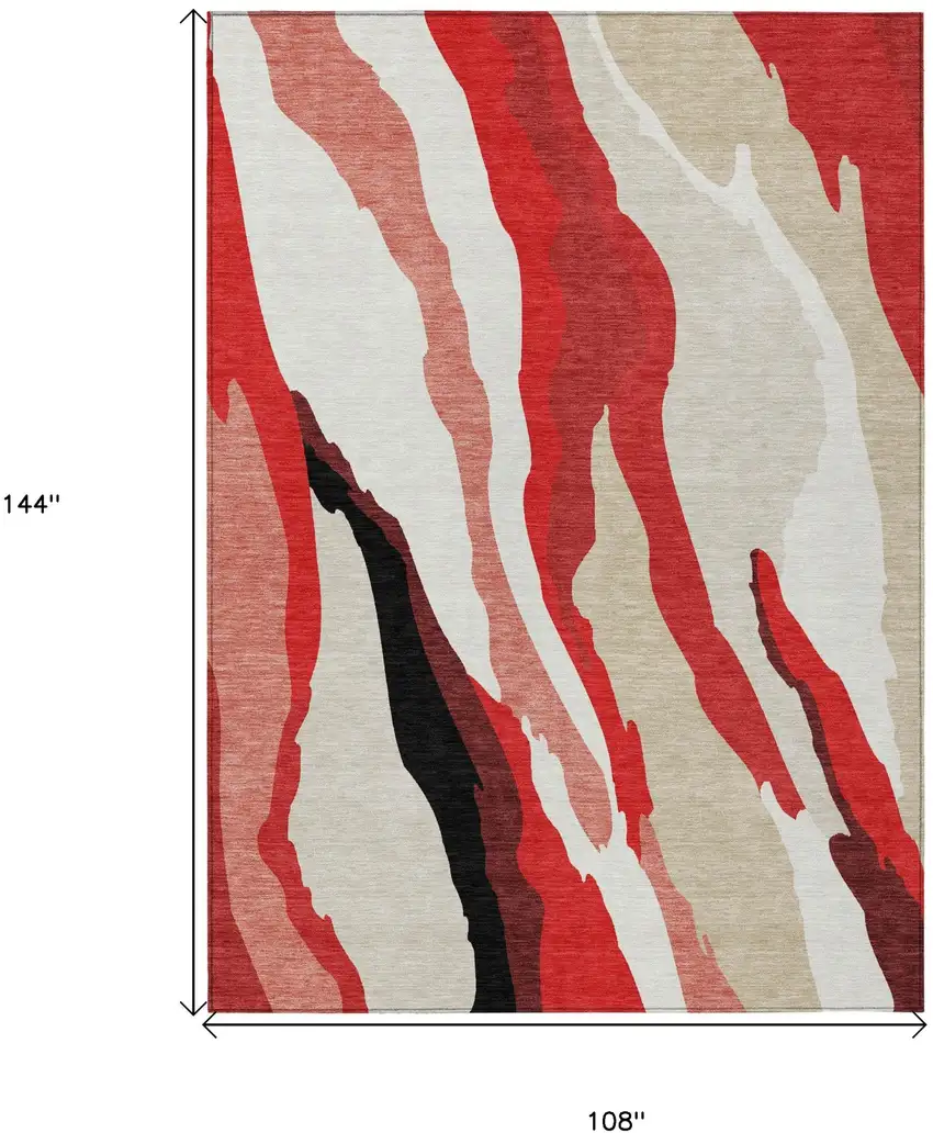 Red Black And Beige Abstract Washable Indoor Outdoor Area Rug Photo 8