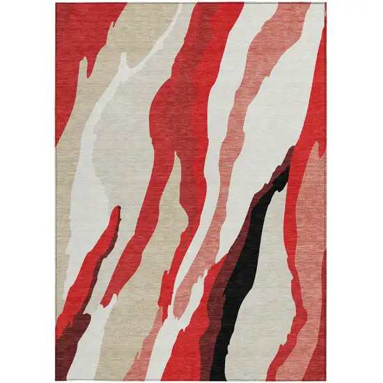 Red Black And Beige Abstract Washable Indoor Outdoor Area Rug Photo 7