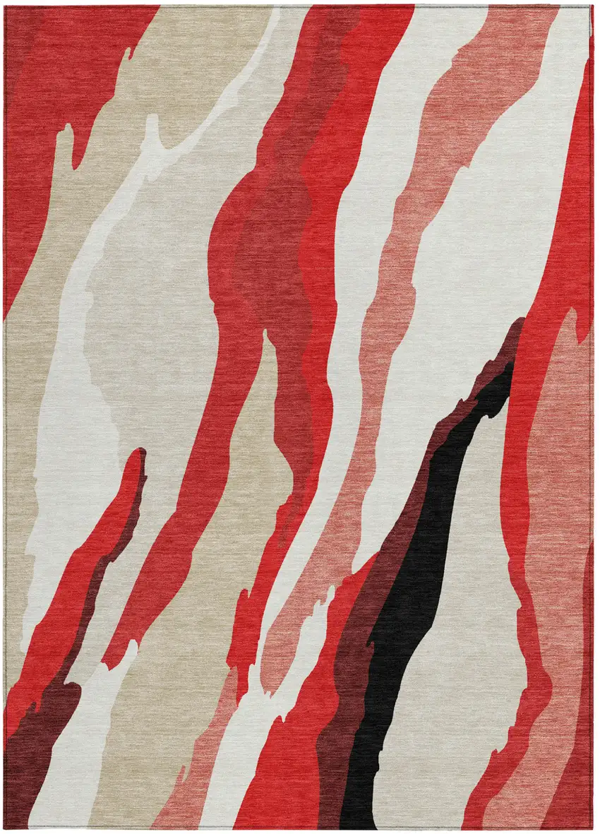 Red Black And Beige Abstract Washable Indoor Outdoor Area Rug Photo 7