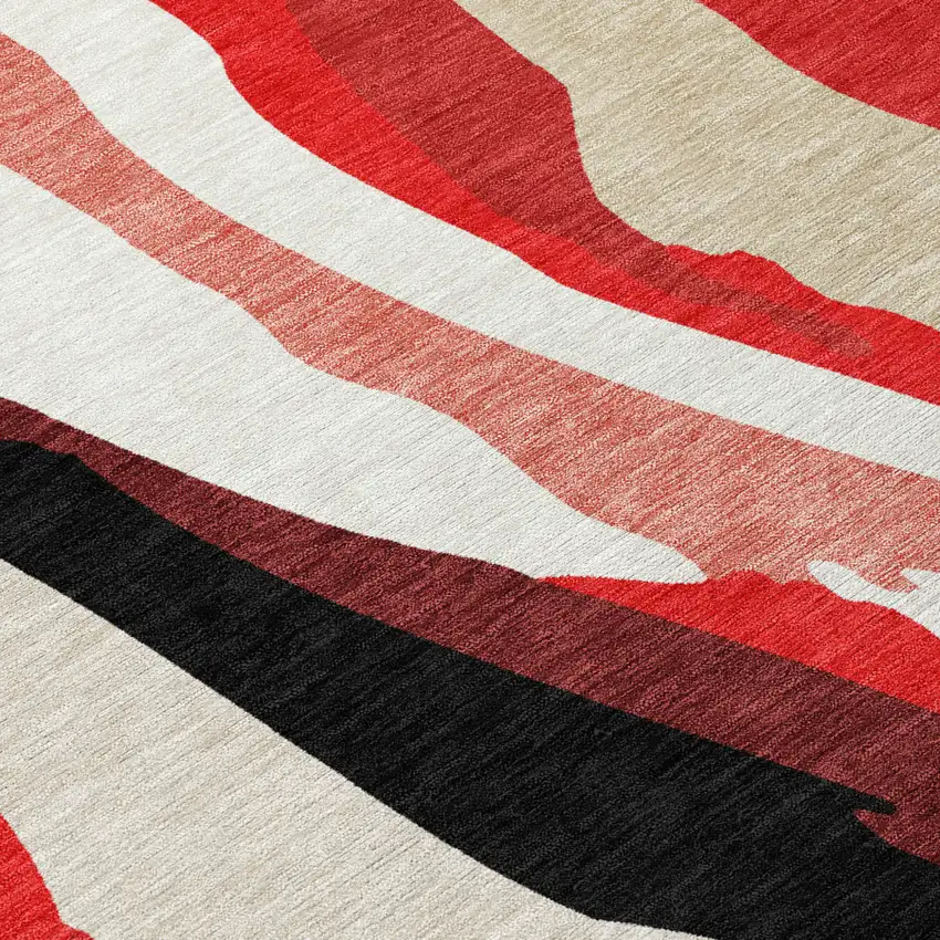 Red Black And Beige Abstract Washable Indoor Outdoor Area Rug Photo 4