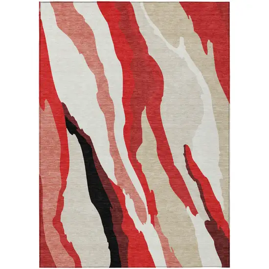 Red Black And Beige Abstract Washable Indoor Outdoor Area Rug Photo 2