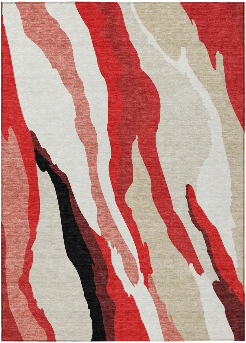 Red Black And Beige Abstract Washable Indoor Outdoor Area Rug Photo 2