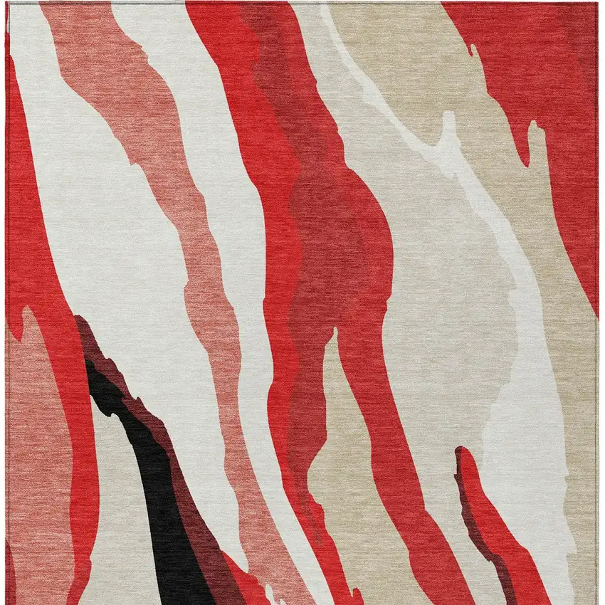 Red Black And Beige Abstract Washable Indoor Outdoor Area Rug Photo 6