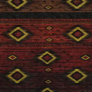 Photo of Red Black And Gold Tribal Washable Area Rug With UV Protection