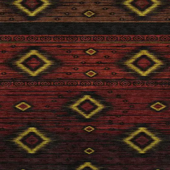 Red Black And Gold Tribal Washable Area Rug With UV Protection Photo 3