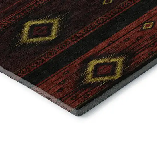 Red Black And Gold Tribal Washable Area Rug With UV Protection Photo 8