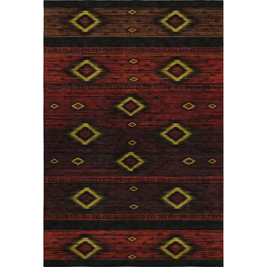 Red Black And Gold Tribal Washable Area Rug With UV Protection Photo 1